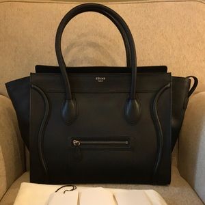 EUC Celine Shoulder Luggage Tote Black Leather